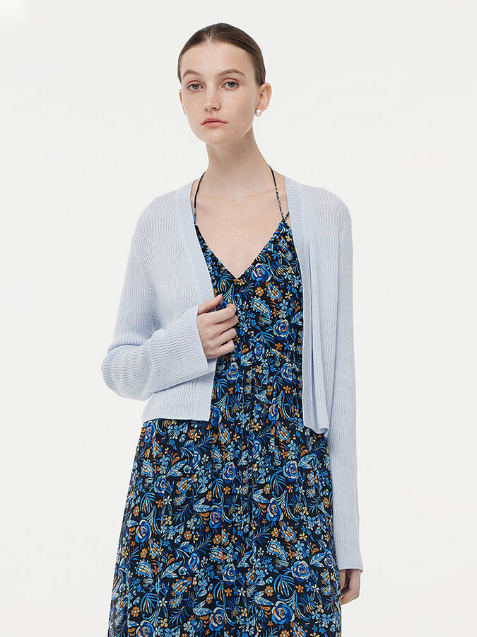 GOELIA Tencel Stretch Women V-Neck Cardigan - Light Blue / XS