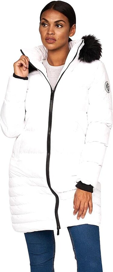 Crosshatch Womens Ladies Padded Quilted Winter Long Puffer Coat Parka Jacket  White 12 - ShopStyle