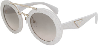 Prada White Double-Bar Round Sunglasses