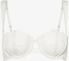 Womens Chalk Ck Black Underwired Balconette Floral Lace Bra 32D