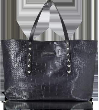 Jimmy Choo Navy Blue Croco Embossed Leather Pimlico Large Tote Bag