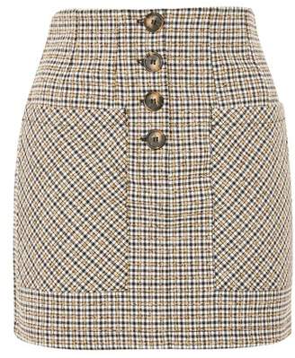 Topshop Textured Checked Button Skirt