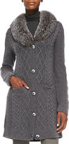 Thumbnail for your product : Neiman Marcus Long Fur-Collar Cable-Knit Cashmere Cardigan