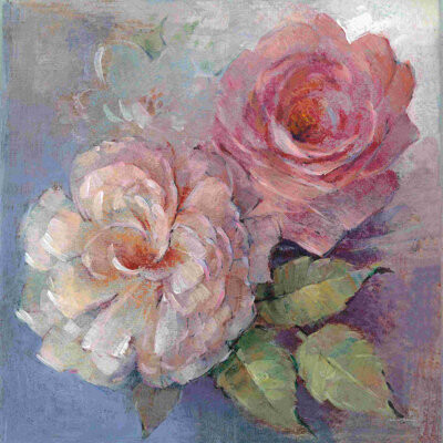 Red Barrel Studio Roses On Blue I Crop by Peter Mcgowan - Wrapped Canvas Painting