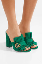 Thumbnail for your product : Gucci Marmont Fringed Suede Mules - Bright green