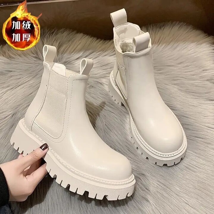 None New Autumn Winter Chelsea Boots Women Platform Brown Black Beige White Ankle Boots For Women Fur Short Chunky Punk Gothic Shoes