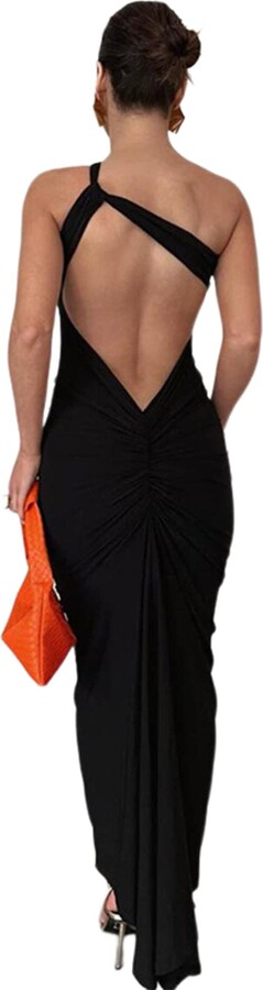  JUMISEE Women Sexy Backless Draped Maxi Dress Elegant  Sleeveless Spaghetti Strap Evening Dress Long Club Party Beach Dress Beige:  Clothing, Shoes & Jewelry