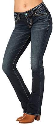 Silver Jeans Women's Elyse Mid Rise Slim Boot Jean, Dark Wash Indigo, 33x33