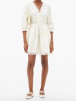 Thumbnail for your product : Self-Portrait V-neck Lace-trimmed Mini Dress - Ivory