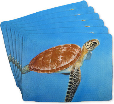 East Urban Home Aquatic Turtle Braided Polyester Bonniview Set of 6