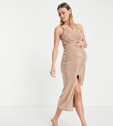 Thumbnail for your product : Queen Bee Maternity slinky cami midi dress in glitter rose gold