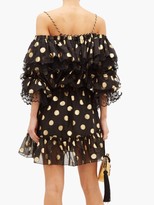 Thumbnail for your product : Dundas Off-the-shoulder Polka-dot Silk-blend Mini Dress - Black Gold