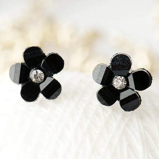 Grace & Valour Black Crystal Flower Sterling Silver Stud Earrings