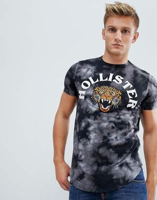Hollister tiger logo acid wash t-shirt in black