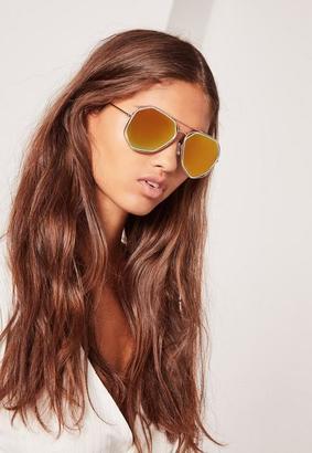 Missguided DON'T ENABLE - Geometric Metal Frame Sunglasses Gold