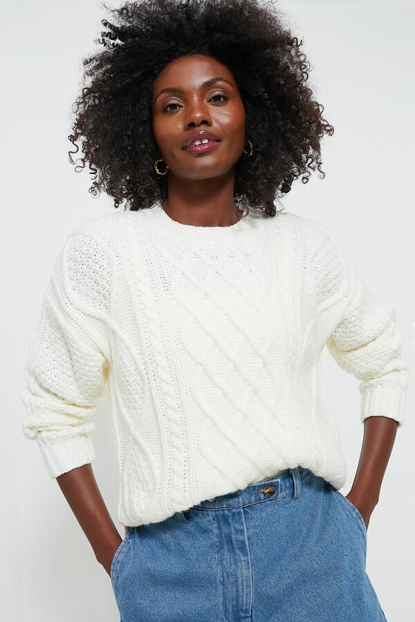 Hyacinth House Ivory Cable Knit Courchevel Sweater - ShopStyle