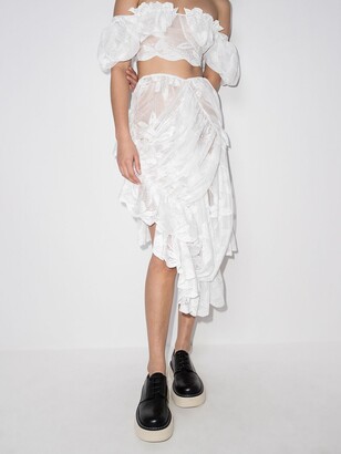 yuhan wang Lace-Jacquard Draped Asymmetric Skirt