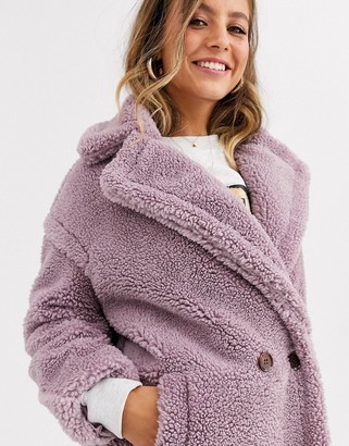 Qed London double breasted teddy coat