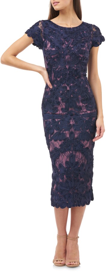 soutache embroidered overlay midi dress