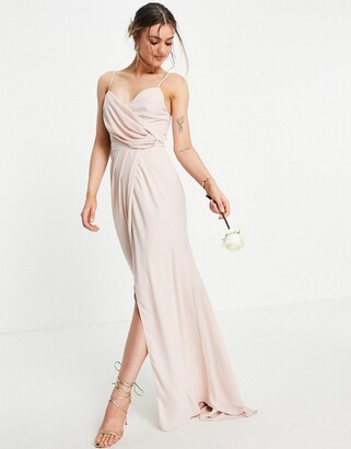 ASOS DESIGN Bridesmaid drape cami maxi dress with wrap waist in blush