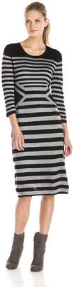 Gabby Skye Women's Stripe Sweater Dress, Black/Grey