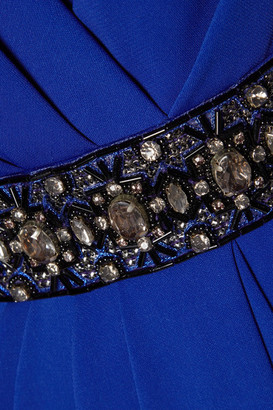 Badgley Mischka Crystal And Bead-Embellished Draped Crepe Dress