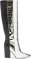 Thumbnail for your product : Sergio Rossi Paneled Elaphe, Smooth And Metallic Croc-effect Leather Knee Boots