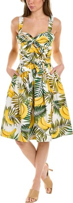 Oscar de la Renta Sweetheart Banana Print A-Line Dress