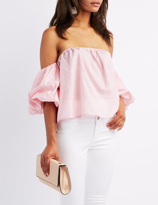 Charlotte Russe Striped Off-The-Shoulder Ruched Sleeve Top