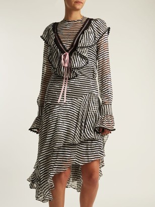Preen by Thornton Bregazzi Corin Ruffle-trimmed Striped Silk-devore Dress - Black Stripe