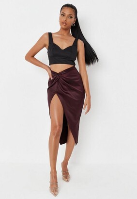 Missguided Wine Satin Twist Side Midi 