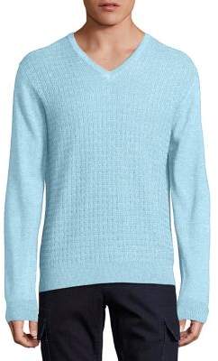 Saks Fifth Avenue COLLECTION Jacquard V-Neck Wool & Silk Sweater