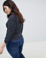 Thumbnail for your product : ASOS Curve DESIGN Curve Wrap Top With Tie Side And Ruched Sleeve Detail In Spot Print