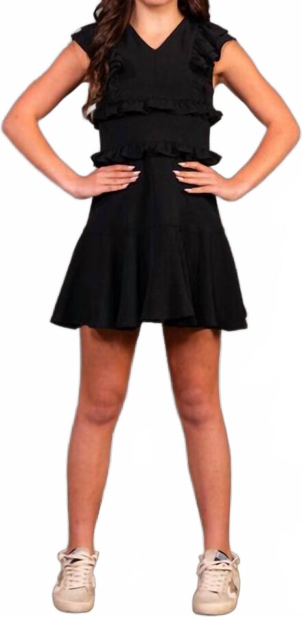 Miss Behave Girls Lilith V Neck Ruffle Dress In Black