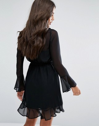 Lipsy Ruffle Wrap Dress with Fluted Sleeve