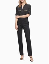 Thumbnail for your product : Calvin Klein Band Collar Zip Roll-Up Sleeve Top