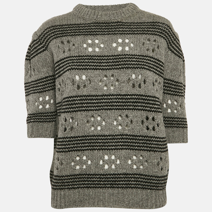 Miu Miu Grey Cut-Out Rib Knit Sweater S