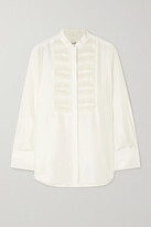 Thumbnail for your product : Totême Faux Pearl-embellished Pleated Silk Shirt - Ivory