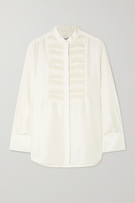 Totême Faux Pearl-embellished Pleated Silk Shirt - Ivory