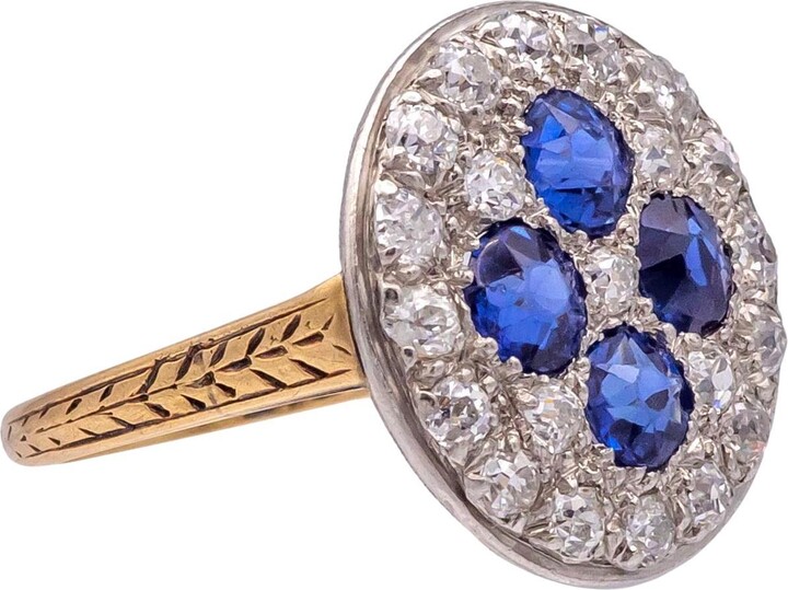 1stDibs Antique Old Mine Diamond And Sapphire Platinum + 14k Yellow Gold Ring Ca. 1900's