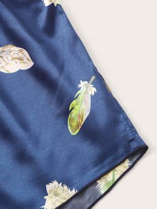 Shein Feather Print Satin Cami Pajama Set