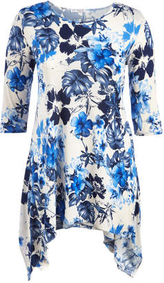 Blue & White Floral Sidetail Top - Plus