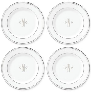 Set of 4 Lenox Federal Platinum Block Monogram Dinnerware Tidbit Plates U 872281  