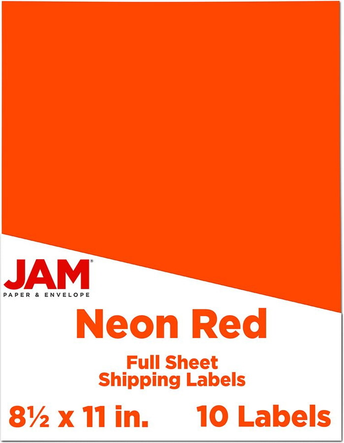 JAM Paper Full Page Labels, 8 1/2 x 11, Neon Red, 10 per Pack