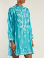 Thumbnail for your product : Juliet Dunn Floral Embroidered Silk Shirtdress - Womens - Blue