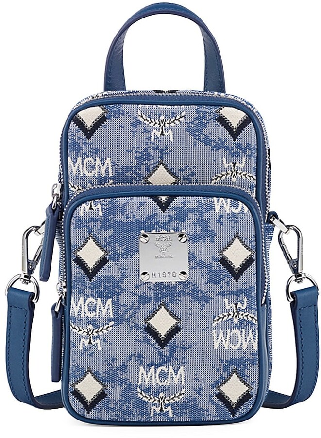 MCM Stark Small Blue Vintage Jacquard Monogram Logo Fabric