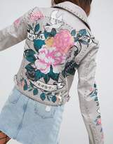 Thumbnail for your product : ASOS Premium Leather Jacket With Tattoo Rose Print And Studs