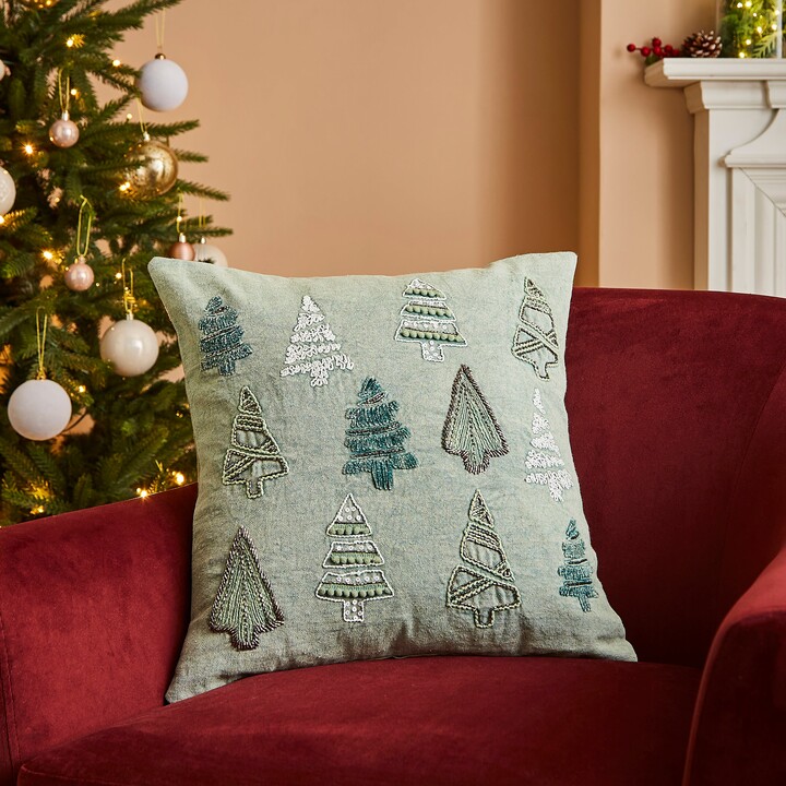 Dunelm Beaded Christmas Trees Cushion Sage (Green) ShopStyle Holiday