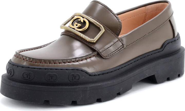 Gucci Women's Rectangle Interlocking G Loafers Leather