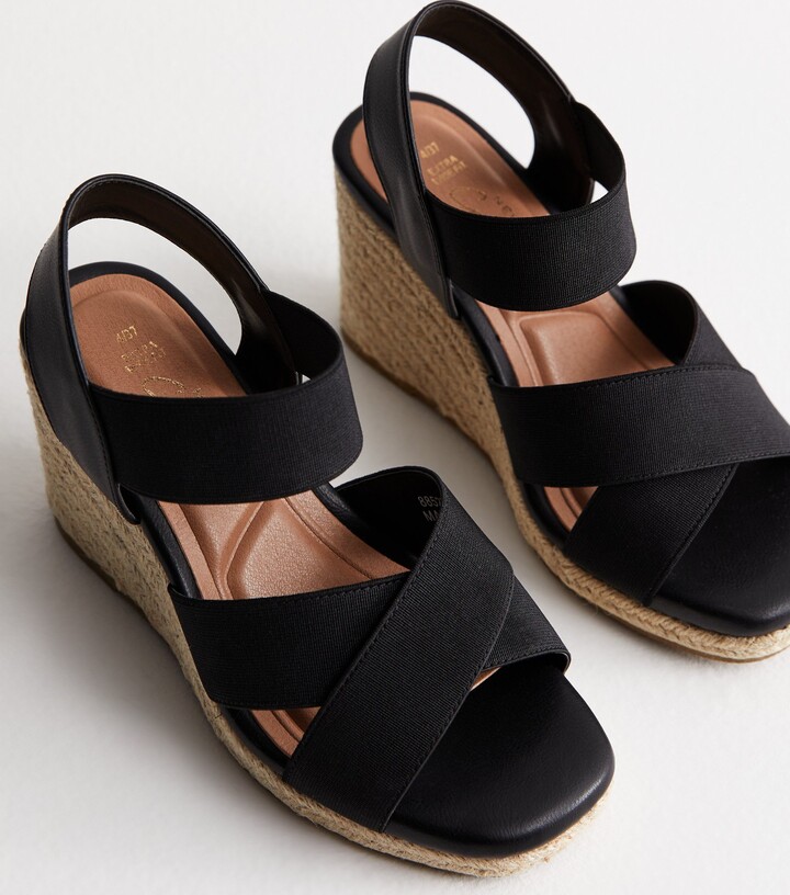 New Look Extra Wide Fit Black Espadrille Wedge Sandals - ShopStyle